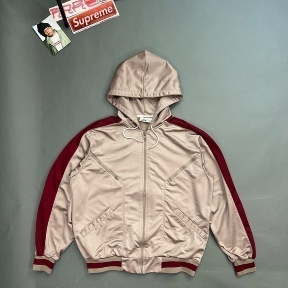 Vintage Cargo Zipper Pockets Zip Up Pinstripe Hooded Jacket - Picture 1 of 9
